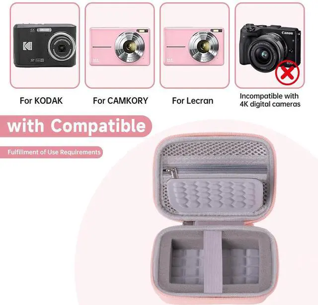 Alt view image 2 of 7 - Digital Hard Camera Case Compatible with KODAK PIXPRO FZ55 FZ45/CAMKORY/CANON IXUS/SONY DSC W830 Compact Camera Pouch for Travel,Small Carrying with Mesh Pocket for USB And Charger Storage(Pink)
