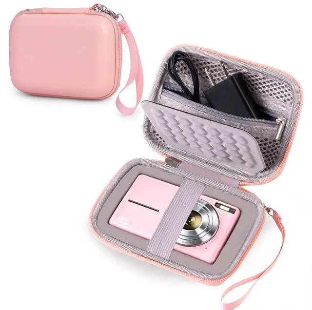 Main image of Digital Hard Camera Case Compatible with KODAK PIXPRO FZ55 FZ45/CAMKORY/CANON IXUS/SONY DSC W830 Compact Camera Pouch for Travel,Small Carrying with Mesh Pocket for USB And Charger Storage(Pink)