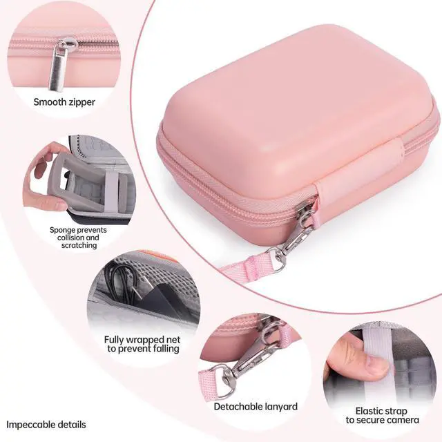 Alt view image 3 of 7 - Digital Hard Camera Case Compatible with KODAK PIXPRO FZ55 FZ45/CAMKORY/CANON IXUS/SONY DSC W830 Compact Camera Pouch for Travel,Small Carrying with Mesh Pocket for USB And Charger Storage(Pink)