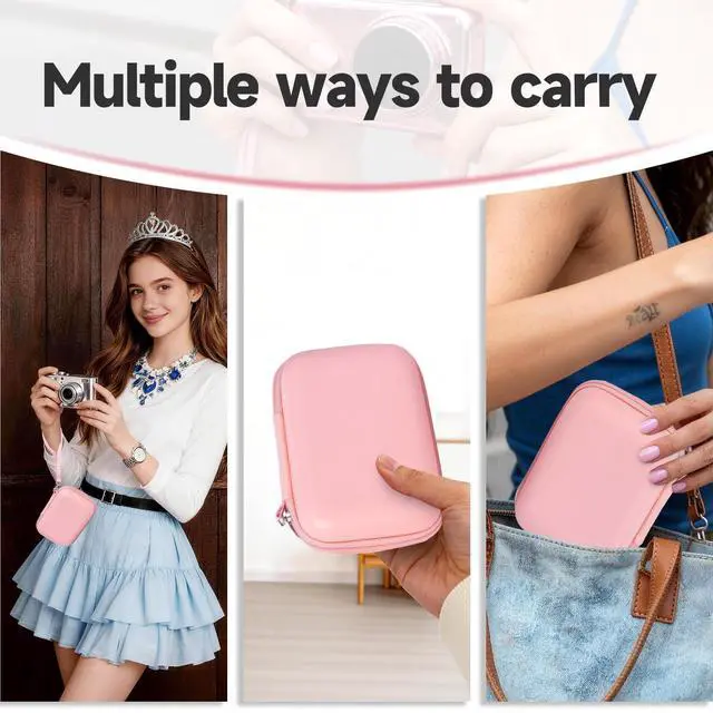 Alt view image 6 of 7 - Digital Hard Camera Case Compatible with KODAK PIXPRO FZ55 FZ45/CAMKORY/CANON IXUS/SONY DSC W830 Compact Camera Pouch for Travel,Small Carrying with Mesh Pocket for USB And Charger Storage(Pink)