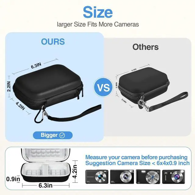 Alt view image 4 of 7 - Black Digital Camera Case Small Camera Bag Fit Camera Size<6"x4"x0.9"