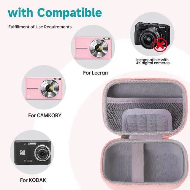 Alt view image 2 of 7 - Digital Camera Case Compatible with KODAK PIXPRO FZ55 FZ45 /CAMKORY/CANON IXUS/SONY DSC W830 W800 - Hard Shell Protective Compact Camera Pouch for Vlogging & Travel,Small Carrying Pouch(Pink)