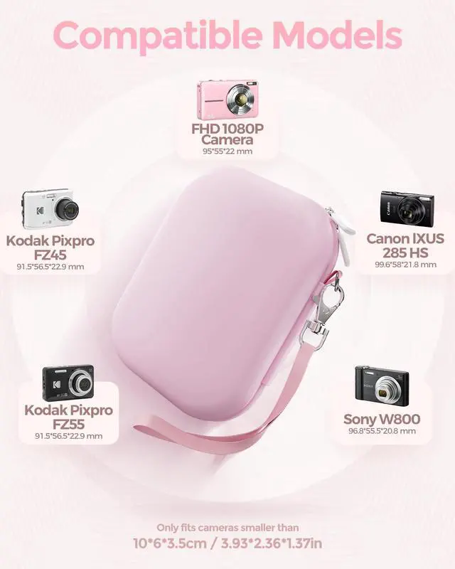 Alt view image 2 of 7 - Small Digital Camera Case for Kodak PIXPRO FZ55/FZ53/FZ45/FZ43, Hard Shell Camera Case, Cute Compact Travel Carrying Protective Camera Storage Case for Kids -Pink