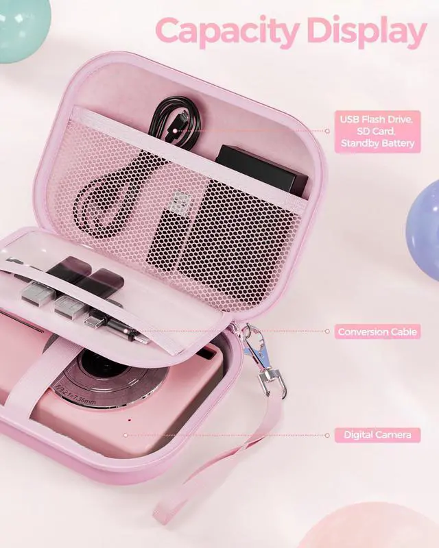 Alt view image 4 of 7 - Small Digital Camera Case for Kodak PIXPRO FZ55/FZ53/FZ45/FZ43, Hard Shell Camera Case, Cute Compact Travel Carrying Protective Camera Storage Case for Kids -Pink