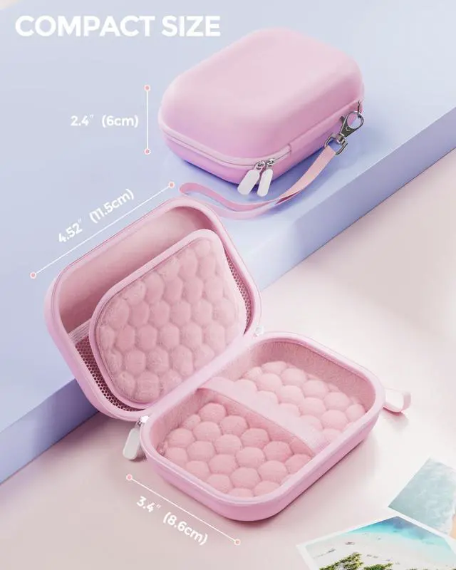 Alt view image 7 of 7 - Small Digital Camera Case for Kodak PIXPRO FZ55/FZ53/FZ45/FZ43, Hard Shell Camera Case, Cute Compact Travel Carrying Protective Camera Storage Case for Kids -Pink
