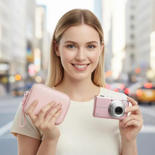 Alt view image 2 of 7 - Digital Camera Case, Protective Hard EVA Shell Camera Bag for KODAK PIXPRO FZ55 FZ45, CAMKORY, Canon PowerShot ELPH 180/IXUS, Small Travel Compact Camera Accessories Holder (Pink)