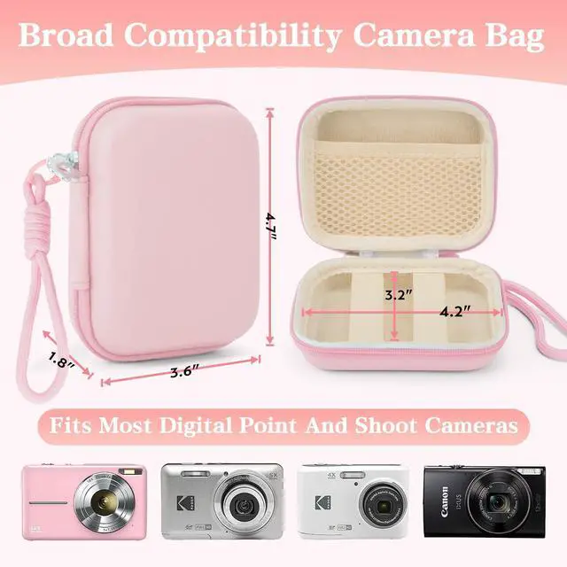 Alt view image 3 of 7 - Digital Camera Case, Protective Hard EVA Shell Camera Bag for KODAK PIXPRO FZ55 FZ45, CAMKORY, Canon PowerShot ELPH 180/IXUS, Small Travel Compact Camera Accessories Holder (Pink)