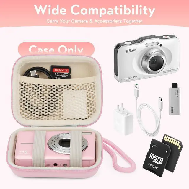 Alt view image 4 of 7 - Digital Camera Case, Protective Hard EVA Shell Camera Bag for KODAK PIXPRO FZ55 FZ45, CAMKORY, Canon PowerShot ELPH 180/IXUS, Small Travel Compact Camera Accessories Holder (Pink)