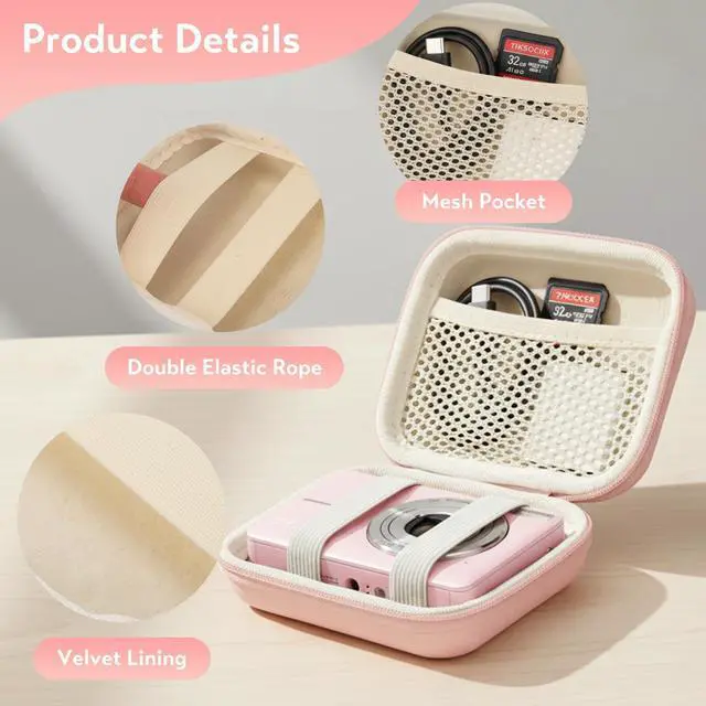 Alt view image 5 of 7 - Digital Camera Case, Protective Hard EVA Shell Camera Bag for KODAK PIXPRO FZ55 FZ45, CAMKORY, Canon PowerShot ELPH 180/IXUS, Small Travel Compact Camera Accessories Holder (Pink)
