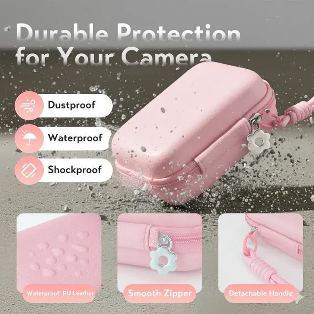 Alt view image 6 of 7 - Digital Camera Case, Protective Hard EVA Shell Camera Bag for KODAK PIXPRO FZ55 FZ45, CAMKORY, Canon PowerShot ELPH 180/IXUS, Small Travel Compact Camera Accessories Holder (Pink)