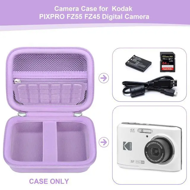 Alt view image 3 of 7 - Case for KODAK PIXPRO FZ55/ FZ45/ C1/ FZ53/ FZ43 Digital Camera | Vlogging Camera Hard Carrying Case Protective Travel Bag, Mesh Pocket for Charger, USB Cable, Batteries and SD Card, Purple