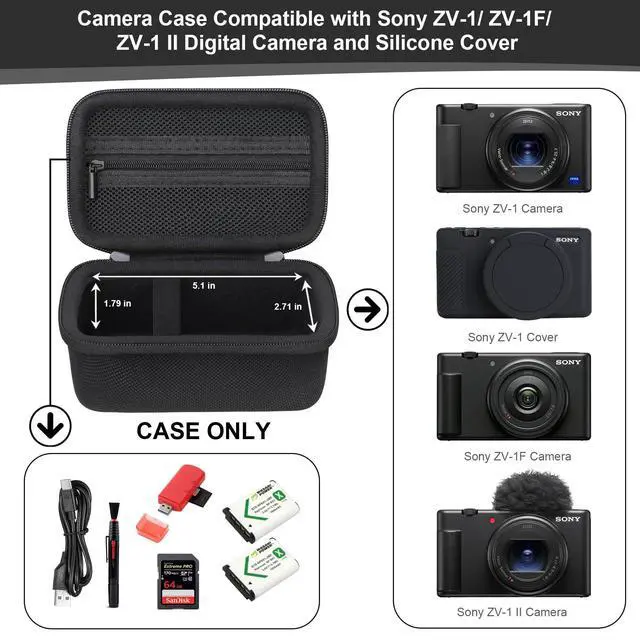 Alt view image 3 of 7 - Camera Case for Sony ZV-1/ ZV-1F/ ZV-1 II Digital Camera for Content Creators and Vloggers, 4K Video Camera Hard Carrying Case Protective Travel Bag, Mesh Pocket for Batteries and Cable, Black