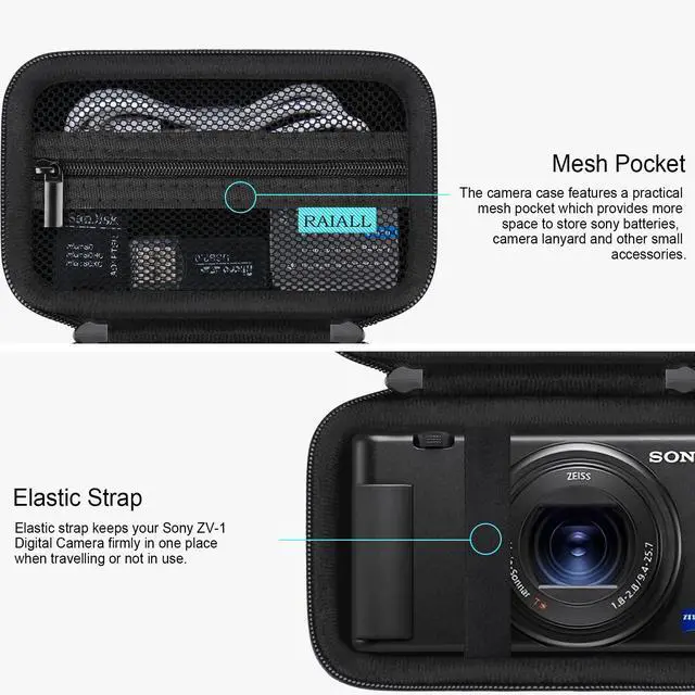 Alt view image 4 of 7 - Camera Case for Sony ZV-1/ ZV-1F/ ZV-1 II Digital Camera for Content Creators and Vloggers, 4K Video Camera Hard Carrying Case Protective Travel Bag, Mesh Pocket for Batteries and Cable, Black