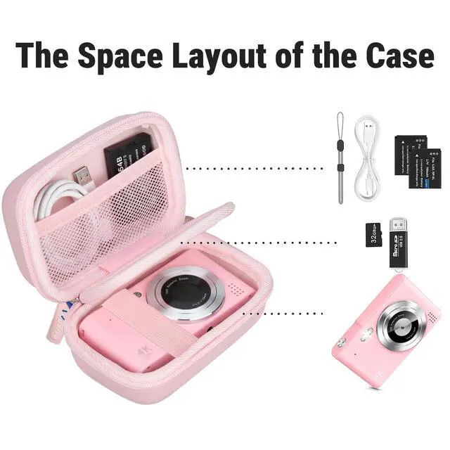 Alt view image 4 of 7 - Digital Camera Case for FJFJOPK/for Lecnippy 4K Vlogging Camera/SECHKISS/Fleafer Upgrade FHD 1080P Digital Camera with Mesh Pocket for Accessories SD Card Cable (Case Only) (Pink)