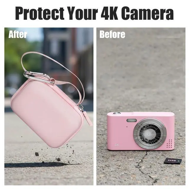 Alt view image 6 of 7 - Digital Camera Case for FJFJOPK/for Lecnippy 4K Vlogging Camera/SECHKISS/Fleafer Upgrade FHD 1080P Digital Camera with Mesh Pocket for Accessories SD Card Cable (Case Only) (Pink)