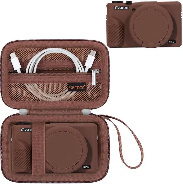 Main image of Case for Canon PowerShot G7X Mark III Digital Camera, Hard Carrying Case + Soft Silicone Cover with Removable Lens Cover, Brown (Case Only)