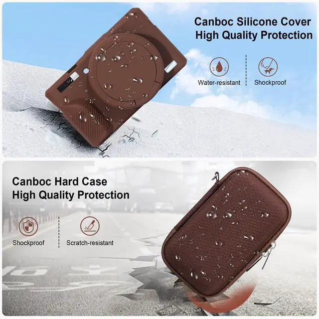 Alt view image 3 of 7 - Case for Canon PowerShot G7X Mark III Digital Camera, Hard Carrying Case + Soft Silicone Cover with Removable Lens Cover, Brown (Case Only)