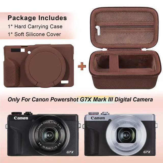 Alt view image 2 of 7 - Case for Canon PowerShot G7X Mark III Digital Camera, Hard Carrying Case + Soft Silicone Cover with Removable Lens Cover, Brown (Case Only)