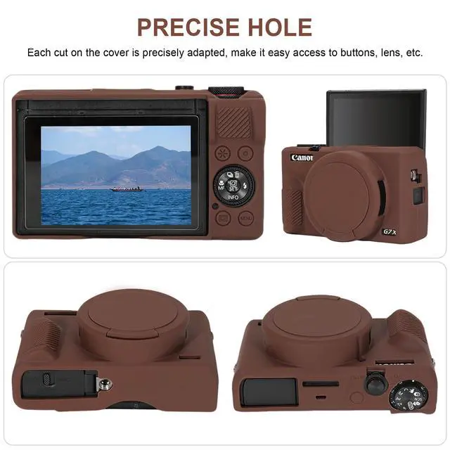 Alt view image 6 of 7 - Case for Canon PowerShot G7X Mark III Digital Camera, Hard Carrying Case + Soft Silicone Cover with Removable Lens Cover, Brown (Case Only)