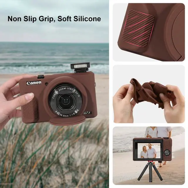 Alt view image 7 of 7 - Case for Canon PowerShot G7X Mark III Digital Camera, Hard Carrying Case + Soft Silicone Cover with Removable Lens Cover, Brown (Case Only)