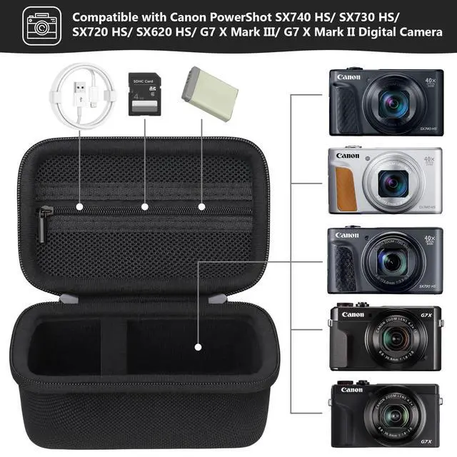 Alt view image 2 of 7 - Hard Carrying Case for Canon PowerShot SX740 HS/ SX730 HS/ SX720 HS/ SX620 HS/ G7 X Mark III/ G7 X Mark II Digital Camera, Storage Holder Travel Bag with Mesh Pocket for Battery Pack, Black