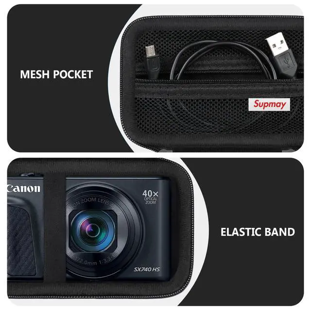 Alt view image 6 of 7 - Hard Carrying Case for Canon PowerShot SX740 HS/ SX730 HS/ SX720 HS/ SX620 HS/ G7 X Mark III/ G7 X Mark II Digital Camera, Storage Holder Travel Bag with Mesh Pocket for Battery Pack, Black