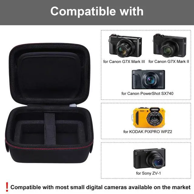 Alt view image 2 of 7 - Camera Case Bag Compatible with Canon PowerShot G7 X Mark III, Mark II, SX740 HS, Sony ZV-1, KODAK PIXPRO WPZ2 Digital 4K Vlogging Camera, Point and Shoot 4K Video Camera Bag, Black (Case Only)