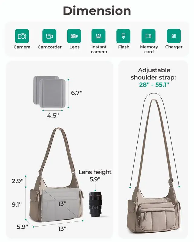 Alt view image 5 of 7 - 2 in 1 Puffy Camera Bag for Photographer Everyday Shoulder Bag