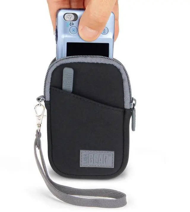 Main image of Small Camera Pouch with Wrist Strap, Belt Loop - Small Digital Camera Case Fits Canon Powershot, Sony Cybershot, Nikon Coolpix, Kodak PIXPRO, Lumix zs99 - Fits 4.5 Inch Models (Black)