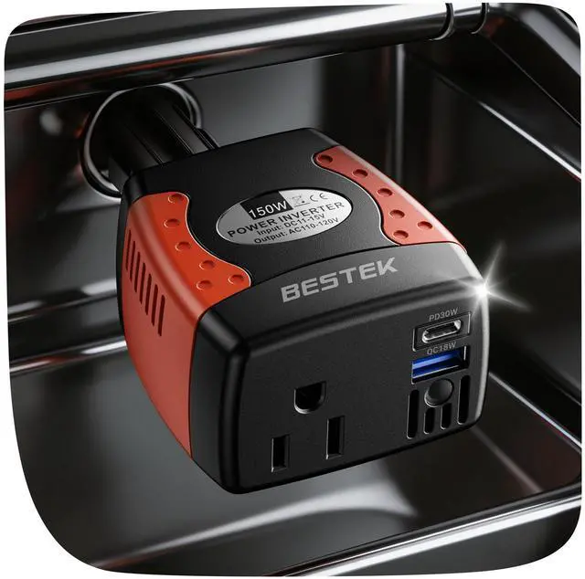 Main image of 150W Car Power Inverter 12V to 110V AC Outlet PD 30W QC 18W USB | Voltage Converter/Car Charger/Power Adapter/Dual Charging Ports/Safety Protection/Road Trip/Camping