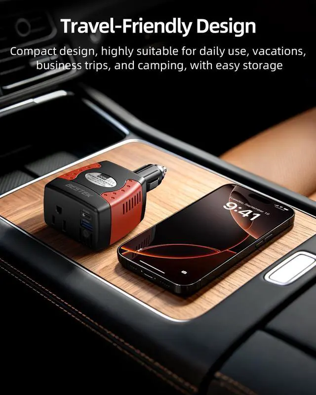 Alt view image 4 of 6 - 150W Car Power Inverter 12V to 110V AC Outlet PD 30W QC 18W USB | Voltage Converter/Car Charger/Power Adapter/Dual Charging Ports/Safety Protection/Road Trip/Camping