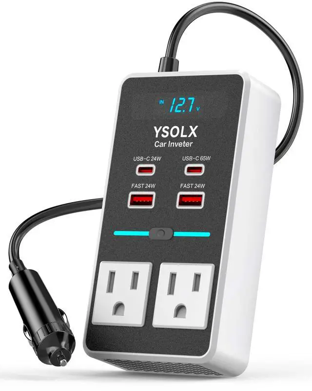 Main image of 300W 12V to 110V Car Power Inverter | 65W USB-C,4 USB Post,Dual AC Car Plug Adapter Outlet,LED display.Suitable for Car Trips, Camping,Laptop