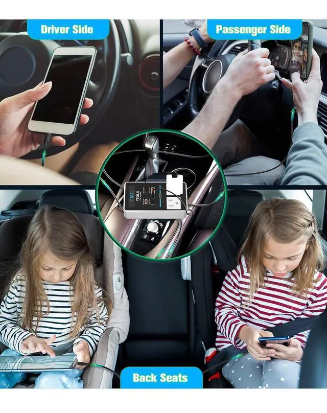 Alt view image 5 of 7 - 300W 12V to 110V Car Power Inverter | 65W USB-C,4 USB Post,Dual AC Car Plug Adapter Outlet,LED display.Suitable for Car Trips, Camping,Laptop