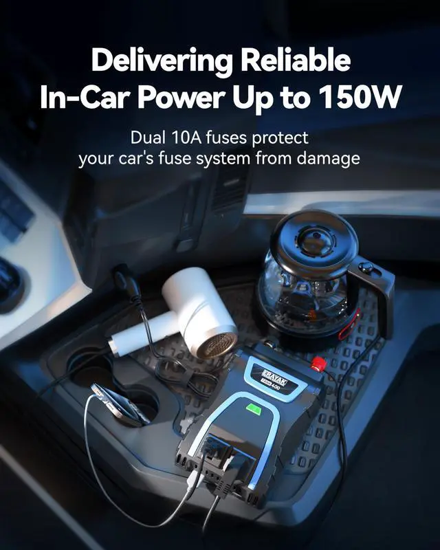 Alt view image 2 of 7 - 400W Power Inverter, DC 12V to 120V AC Car Plug Adapter, Truck & Car Accessories with 18W USB-C Fast Charger, Dual 3.1A USB, 2 AC Outlets, Car Charger for Camping, Road Trips & Emergency Backup