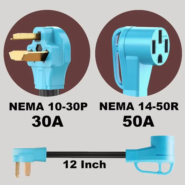 Alt view image 4 of 7 - NEMA 10-30P to 14-50R EV Charger Adapter Cord | Compatible with Tesla Model 3/S/X/Y, 30 Amp Dryer to 50 Amp EV for Level 2 Charging, ETL Listed (Not for RV or Dryer)