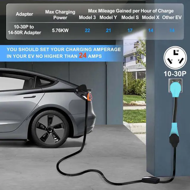 Alt view image 5 of 7 - NEMA 10-30P to 14-50R EV Charger Adapter Cord | Compatible with Tesla Model 3/S/X/Y, 30 Amp Dryer to 50 Amp EV for Level 2 Charging, ETL Listed (Not for RV or Dryer)