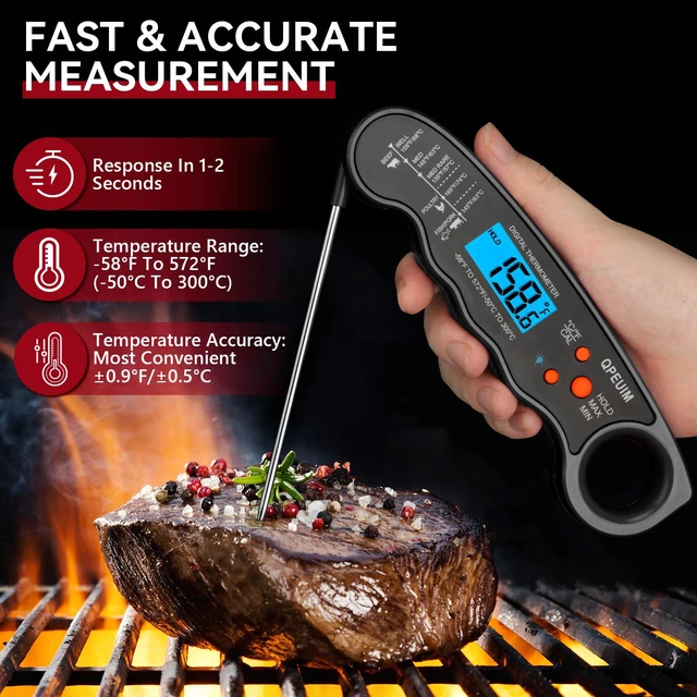 Alt view image 2 of 7 - Meat Thermometer Digital Instant Read, Food, Cooking, Grilling | Waterproof, Backlight, For Grilling, BBQ, Deep Fry, Turkey, Candy Black