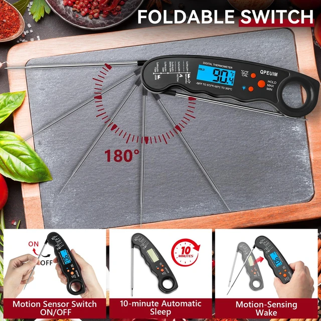 Alt view image 3 of 7 - Meat Thermometer Digital Instant Read, Food, Cooking, Grilling | Waterproof, Backlight, For Grilling, BBQ, Deep Fry, Turkey, Candy Black