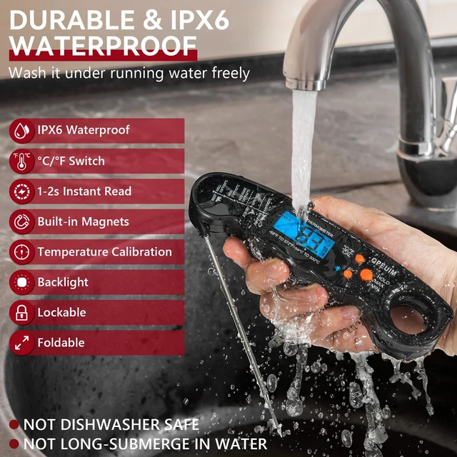 Alt view image 5 of 7 - Meat Thermometer Digital Instant Read, Food, Cooking, Grilling | Waterproof, Backlight, For Grilling, BBQ, Deep Fry, Turkey, Candy Black