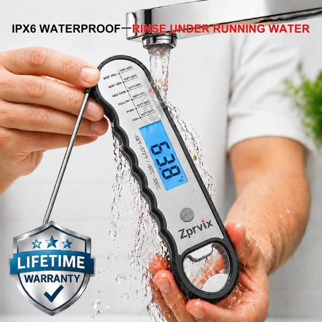 Alt view image 6 of 7 - 0.5s Instant Read Meat Thermometer Digital, Cooking, ±0.5°F Accuracy | Food Thermometer with Lift-to-Wake, Backlight & Auto-Rotating Display, IPX6 Waterproof for Grill, BBQ, Candy & Kitchen