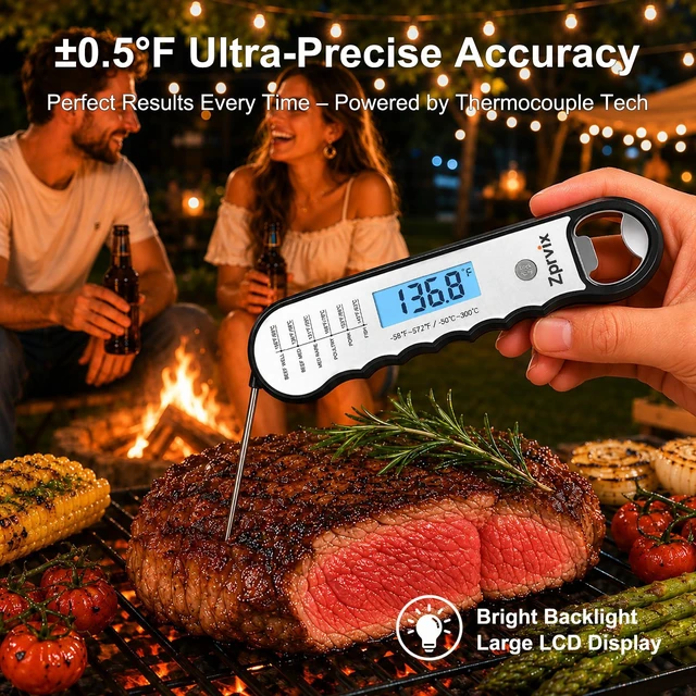 Alt view image 4 of 7 - 0.5s Instant Read Meat Thermometer Digital, Cooking, ±0.5°F Accuracy | Food Thermometer with Lift-to-Wake, Backlight & Auto-Rotating Display, IPX6 Waterproof for Grill, BBQ, Candy & Kitchen