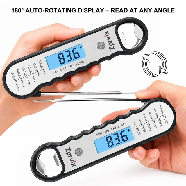 Alt view image 5 of 7 - 0.5s Instant Read Meat Thermometer Digital, Cooking, ±0.5°F Accuracy | Food Thermometer with Lift-to-Wake, Backlight & Auto-Rotating Display, IPX6 Waterproof for Grill, BBQ, Candy & Kitchen