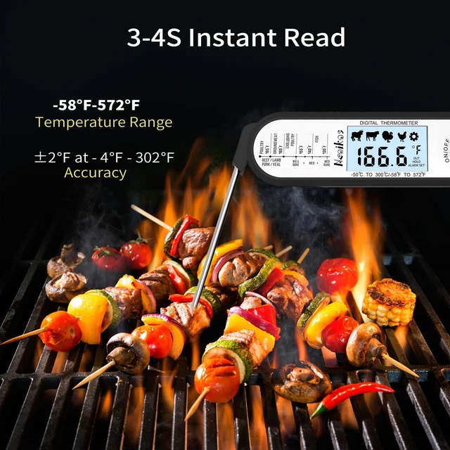 Alt view image 3 of 7 - Digital Meat Food Thermometer - 2~3S Instant Read Cooking Thermometer, Backlight, Built-in Magnet, Calibration, Foldable Probe for Kitchen Deep Fry BBQ Grill Roast Turkey