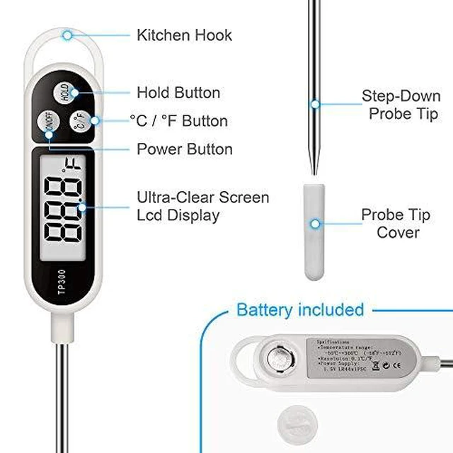 Alt view image 2 of 7 - SUBRANO Digital Instant Read Meat Thermometer Kitchen Cooking Food Candy Thermometer for Oil Deep Fry BBQ Grill Smoker Thermometer
