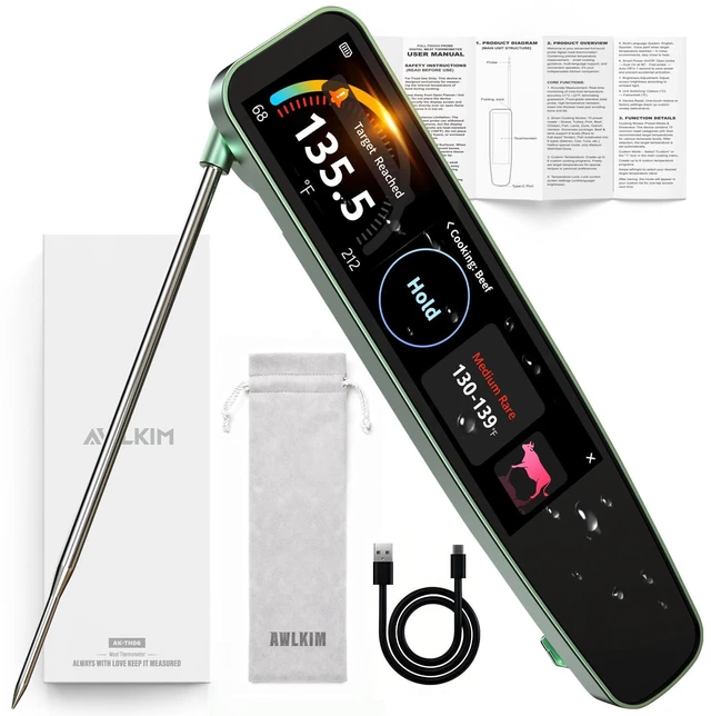 Main image of Instant Read Meat Thermometer Digital, 3.8" Touchscreen No App Needed Rechargeable Waterproof Kitchen Food Thermometer Probe for Cooking, Grill, BBQ, Candy, Oil Frying, 0.5F