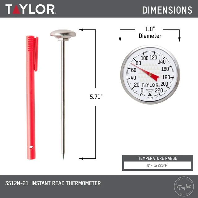 Alt view image 3 of 7 - Instant Read Analog Meat Food Grill BBQ Cooking Kitchen Thermometer with Red Pocket Sleeve Clip, 1 Inch Dial