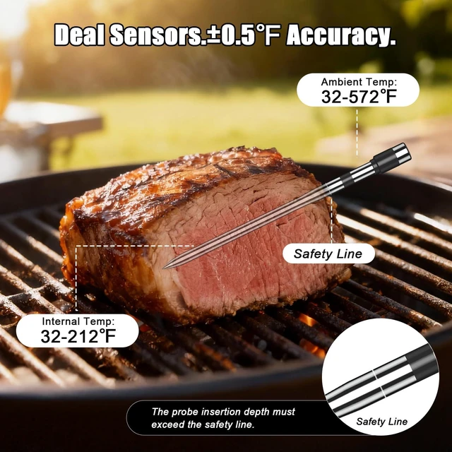 Alt view image 2 of 7 - Wireless Meat Thermometer Digital - Bluetooth Grill Food Thermometer, 0.5S Instant Read, NIST ±0.5 Accuracy for Kitchen BBQ, Oven, Smoker, Air Fryer