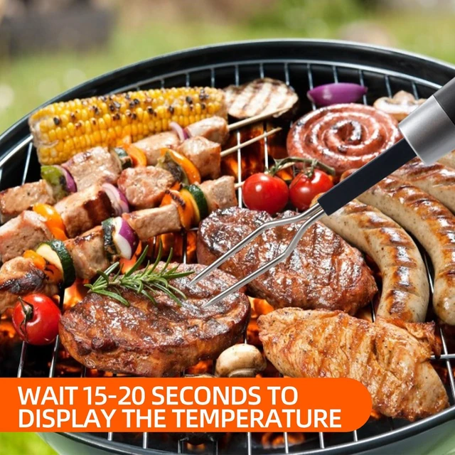 Alt view image 7 of 7 - Digital BBQ Grill Thermometer Fork with 5.1in Stainless Steel Probe | Instant Read 16in Extra Long Design, Programmable Meat Thermometer for Grilling Steak, Chicken, Turkey, Pork