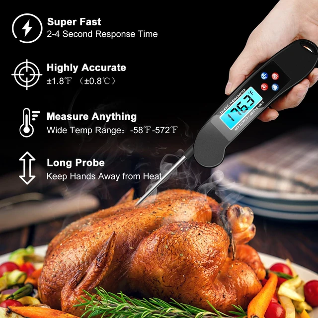 Alt view image 2 of 7 - Digital Talking Thermometer for The Blind, Waterproof Instant Read Food Thermometer with Talking Function & Backlight, Meat Thermometer with Probe for Cooking and Grilling, and More
