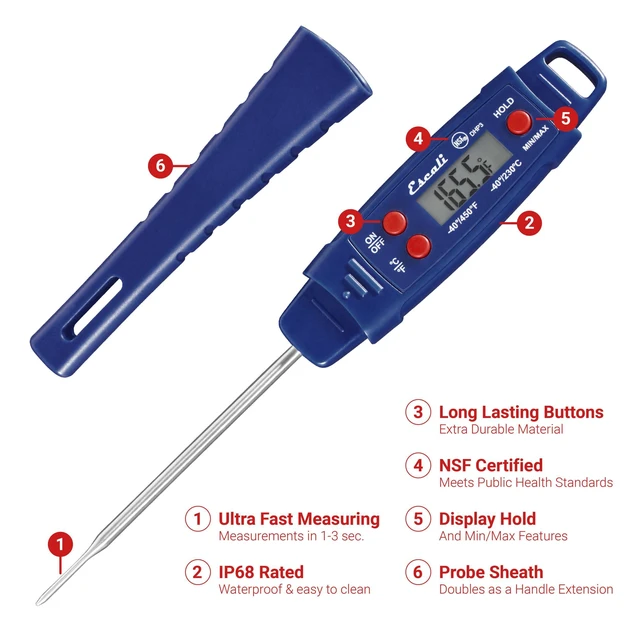 Alt view image 2 of 6 - DHP4 Easy Read Waterproof Digital Meat Thermometer with Backlit Display, Ultra Fast 4-Second Readings, Extra-Long Stainless Steel Probe, IPX7 Waterproof, NSF Certified (Rectangle Display)